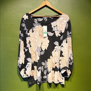 Calvin Klein Floral Black and Cream Women's Top